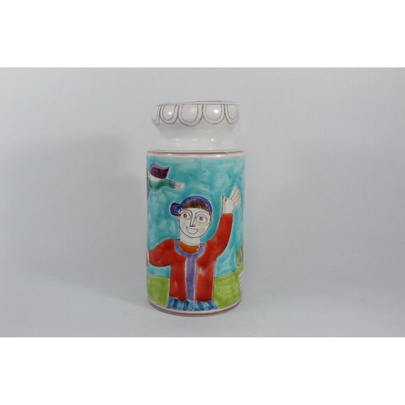 DeSimone Italy Hand Painted Pottery Vase | Woman with Fruit, Boy and Bird | 10 I - Picture 3 of 12